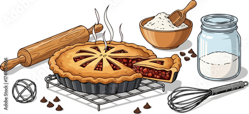 steaming berry pie comforting flavors and kitchen craft on white, isolated on transparent background