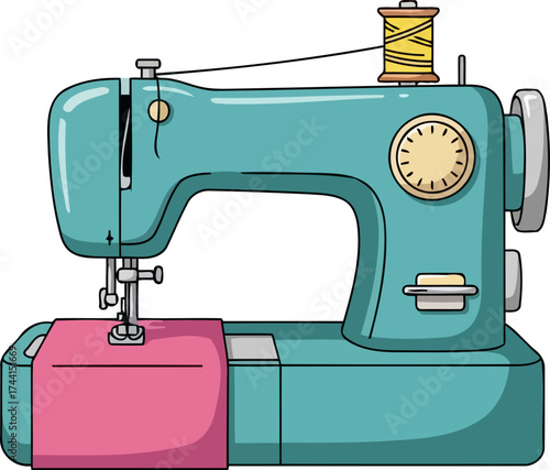 stitching dreams vintage machine weaving threads of creativity and handmade artistry, isolated on transparent background