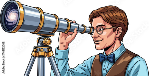 unveiling the universe a curious astronomer gazes at distant celestial wonders, isolated on transparent background