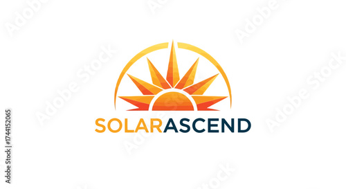 Solar ascend logo with sun and modern typography vector design