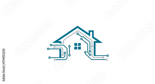 Smart home logo with circuit board vector design