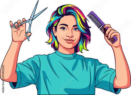 vibrant stylists artistry crafting bold, colorful hair transformations with expert tools, isolated on transparent background