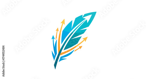 Feather with arrows, growth and success concept vector design