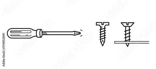Screwdriver and screws outline icons