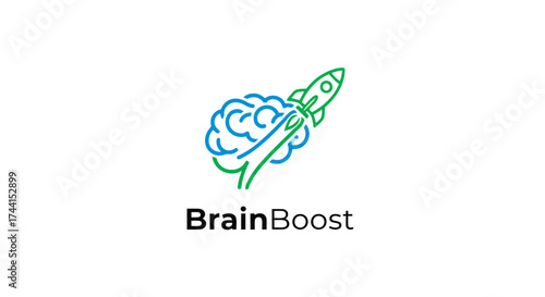 Brainboost logo featuring a brain and rocket for boost concept vector design