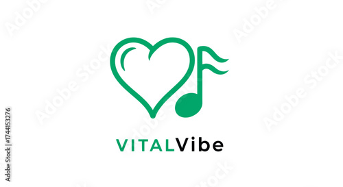 Vital vibe logo, a heart and musical note icon vector design
