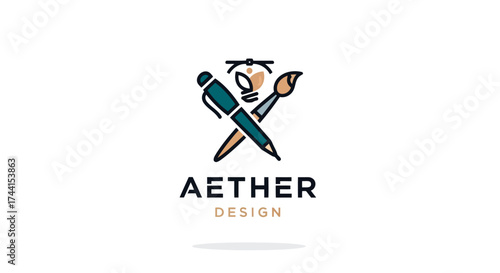Aether design logo concept with pen and brush vector design