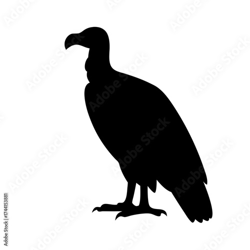 Vector art of silhouette of a vulture, a carrion bird with a bald head and dark feathers, standing tall and alert