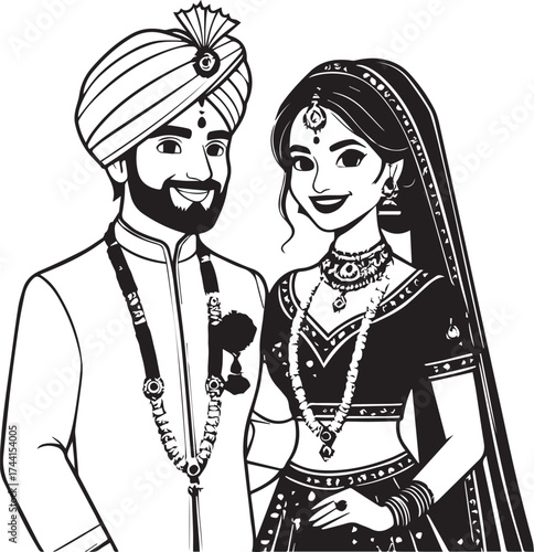 Beautiful bride and groom portrait in traditional ethnic wedding clothing