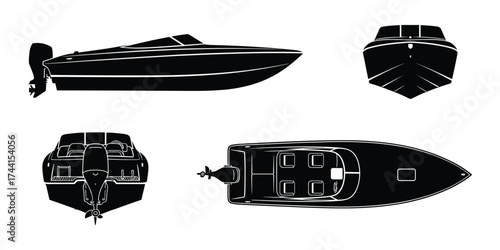 Speed Boat Vector Illustration - Different Views
