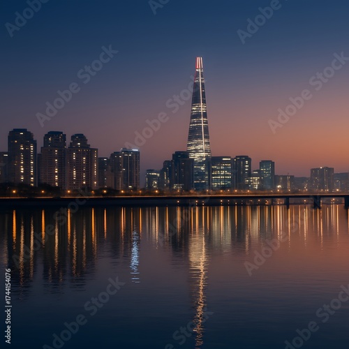Seoul City Skyline Reflections Night Urban Landscape Korea Landmark Travel