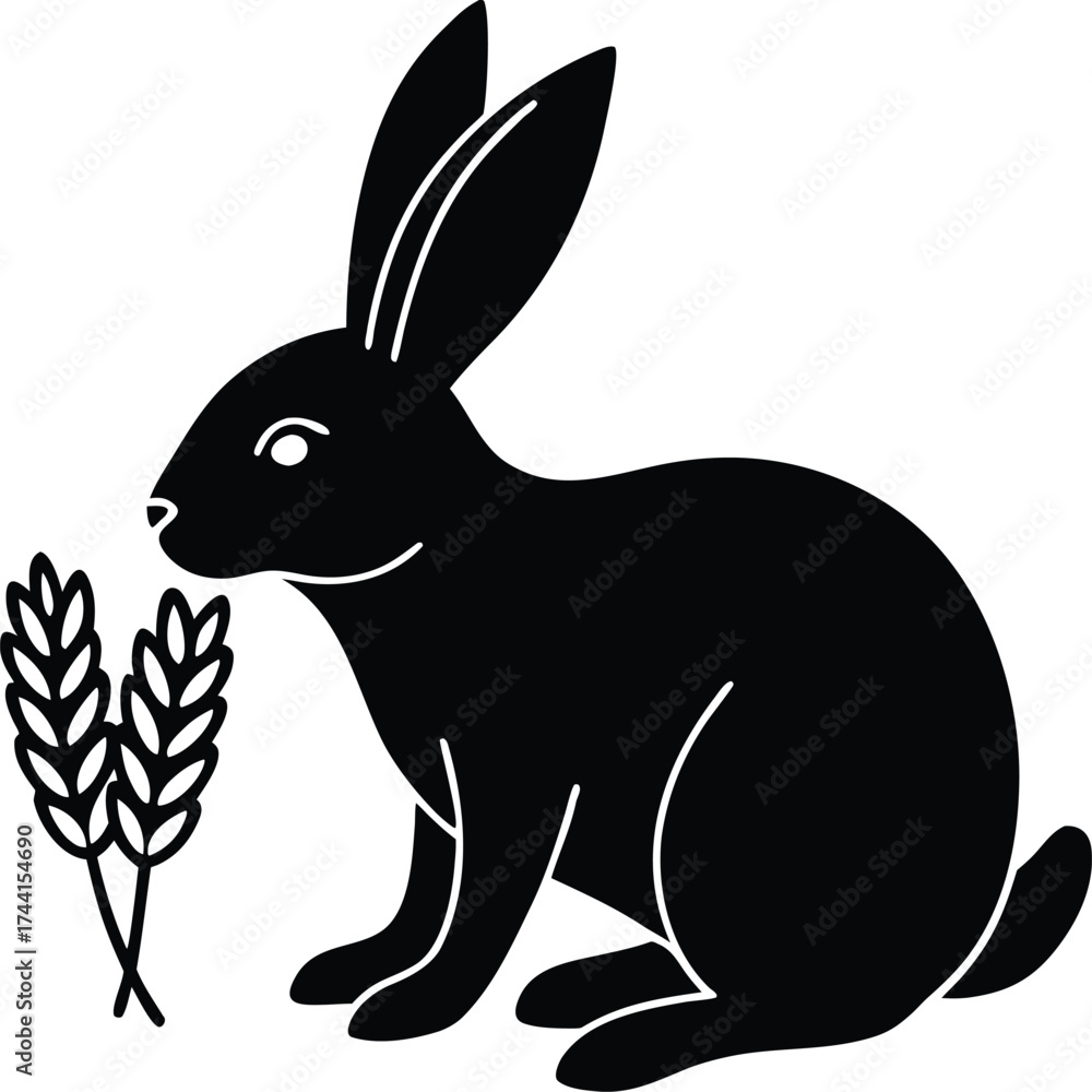 Obraz premium Black silhouette vector illustration of a cute rabbit or bunny for design, art, and holiday projects like Easter