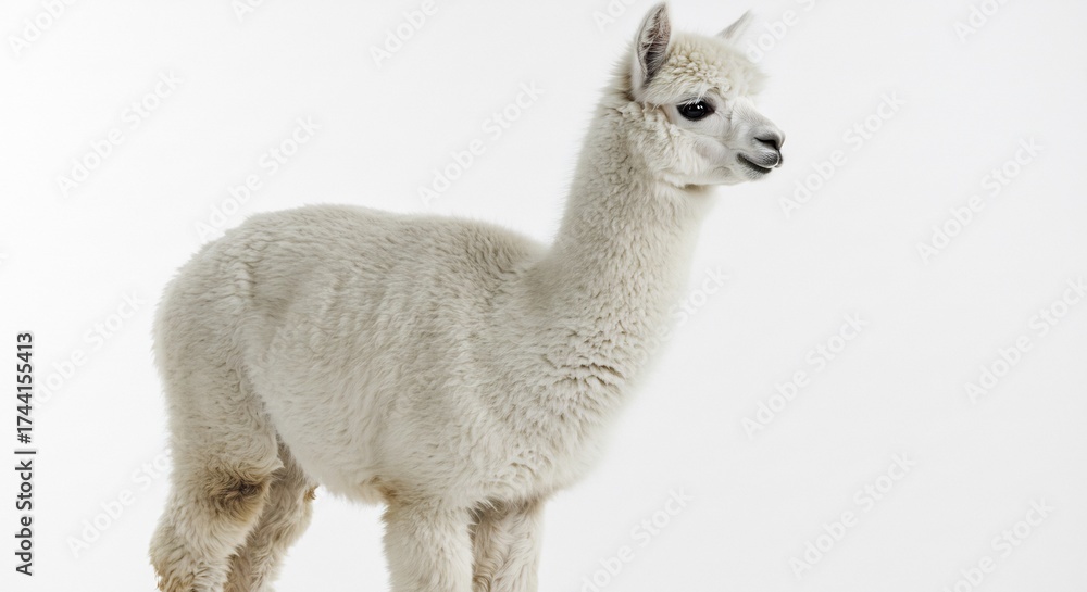 Obraz premium Alpaga blanc doux pose paisiblement lumi�re douce studio. AI Generated