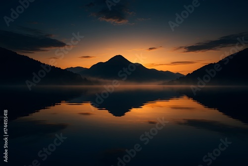 Lake Sunrise Silhouette Mountain Tranquil Reflection Calm Nature Scenery