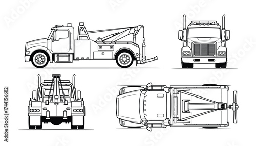 Vector Illustration of a Tow Truck in Different Angles