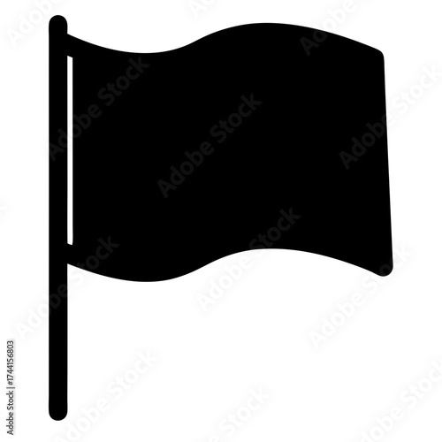 Vector art of a bold black flag flapping in the breeze, representing defiance, mourning, or a call to action, simple and strong
