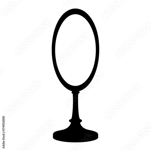 Vector art of elegant oval mirror silhouette, reflecting beauty and style in its simple yet sophisticated design