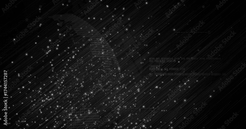 Fototapeta premium Digital wireframe head floating in digital space, with grid lines, data nodes and overlay text