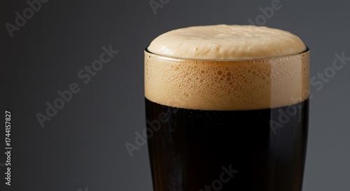 Verre biere noire mousse onctueuse eclairage doux. AI Generated