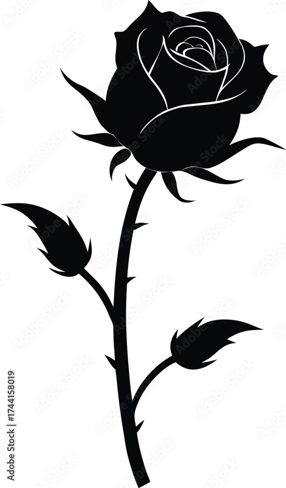 Obraz premium Elegant rose silhouette vector illustration with thorns and stem