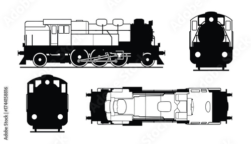 Vector train silhouette with various sides, locomotive design