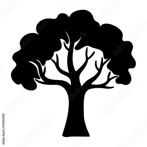 Vector art of silhouette of a leafy tree with a dense canopy, , perfect for representing nature, growth, or family