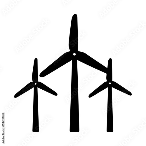 Vector art of wind turbine group clean energy source for a sustainable future and environmental protection initiatives
