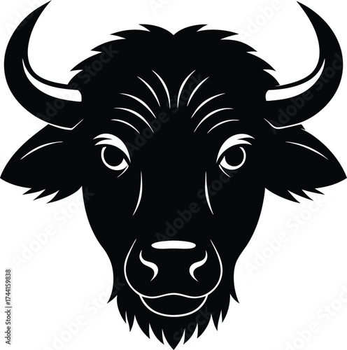 Black horned bull head cartoon vector illustration for dairy farm livestock agriculture