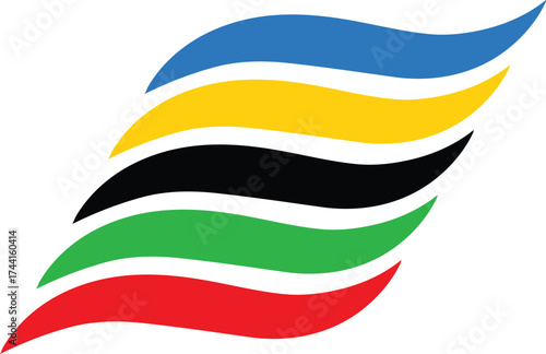 Abstract Wavy Lines Olympic Colors Symbolizing Sport Energy and Unity

