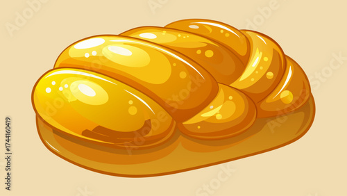 A golden pastry with a yellow crust. The pastry is sitting on a white background. The pastry is a type of bread