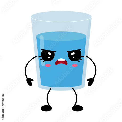 Kawaii glass of water with cute facial expression and cartoonish arms and legs