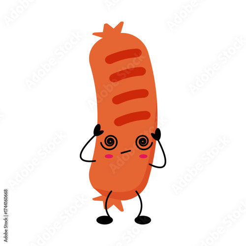Kawaii sausage character with cute facial expression and playful design for fun illustrations
