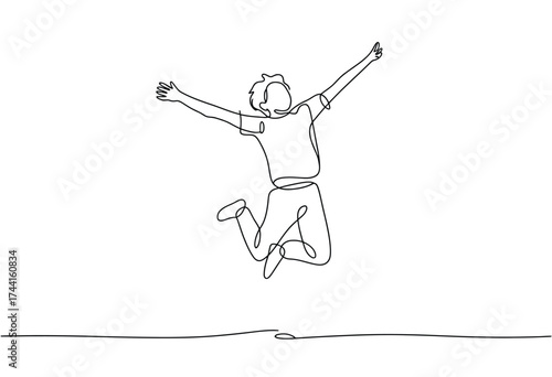 Joyful silhouette of a person mid leap with arms extended in exuberant celebration