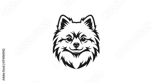 Pomeranian dog head logo tribal design black and white