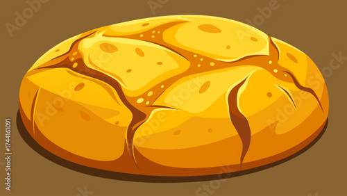 A yellow bread with a brown crust. The bread is sliced and has a hole in the middle