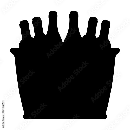 Vector art of silhouette of a wine bucket filled with bottles, perfect for elegant celebrations and sophisticated designs