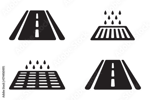 Storm drain or highway drain icon icon set. Vector Black silhouettes. with white background