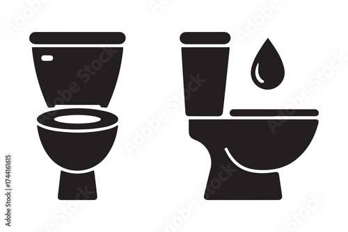 top view and side view squat toilet icon set. Vector Black silhouettes. with white background
