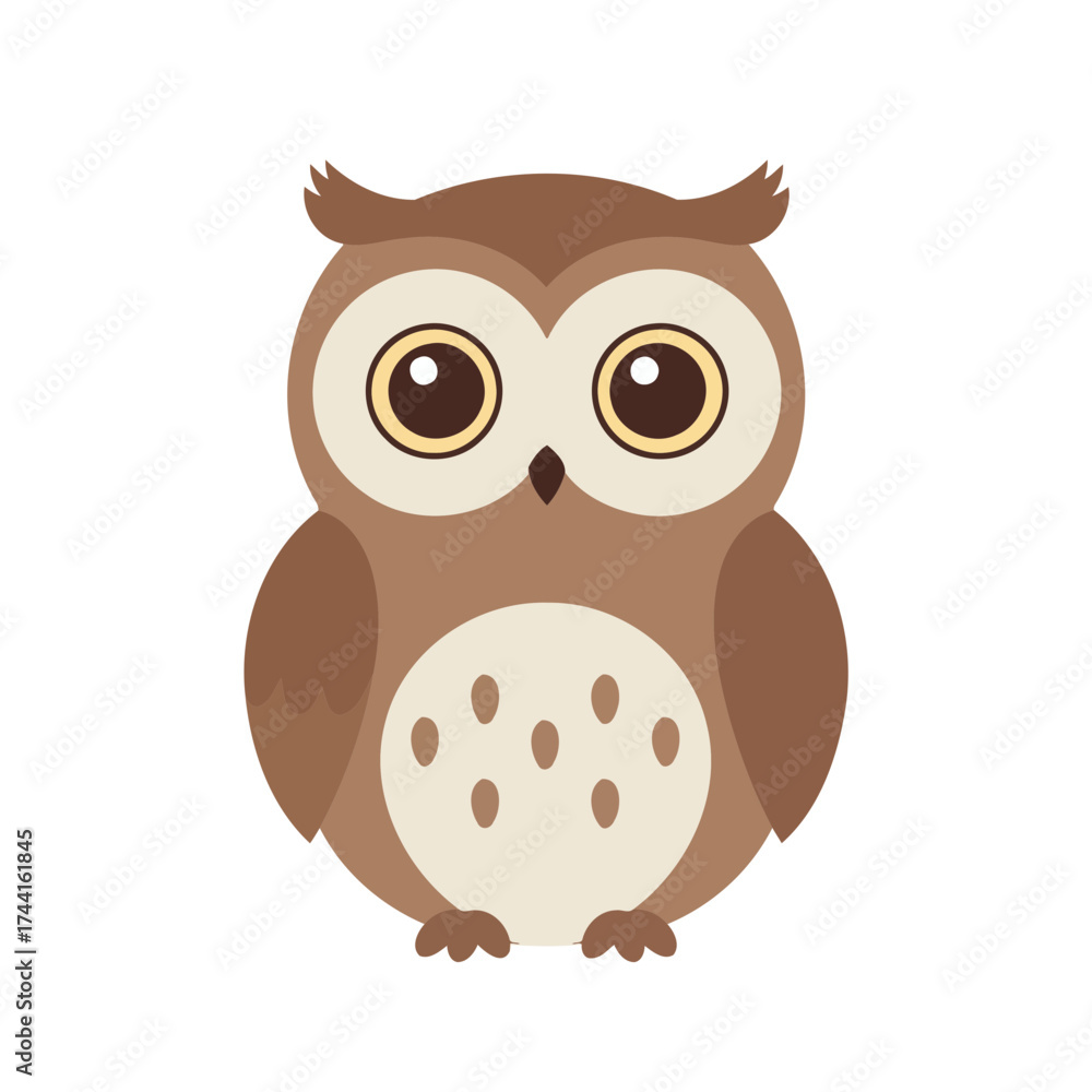 Fototapeta premium Cute Cartoon Brown Owl Vector Illustration in Flat Design Style
