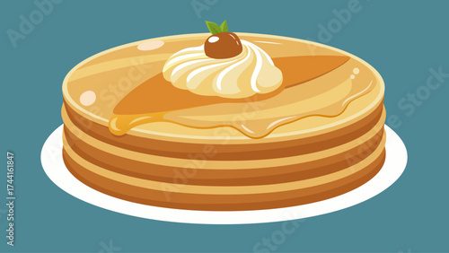 A yellow cake with whipped cream and a cherry on top. The cake is on a white plate