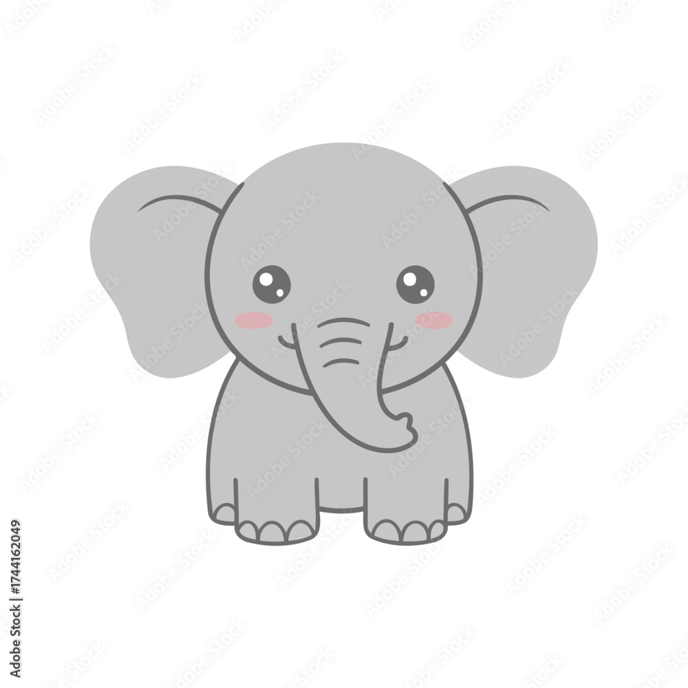 Fototapeta premium Adorable Kawaii Baby Elephant Vector Illustration in Gentle Gray Tones