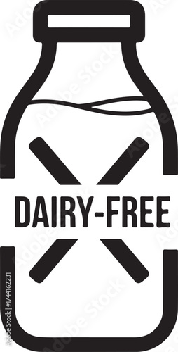 Vector art of dairyfree milk bottle icon symbol of lactosefree product, healthy eating, and vegan diet vector illustration of a bottle with a cross and the words dairyfree on