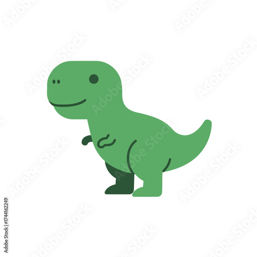 Cute Smiling Green T-Rex Vector Illustration in Flat Design Style