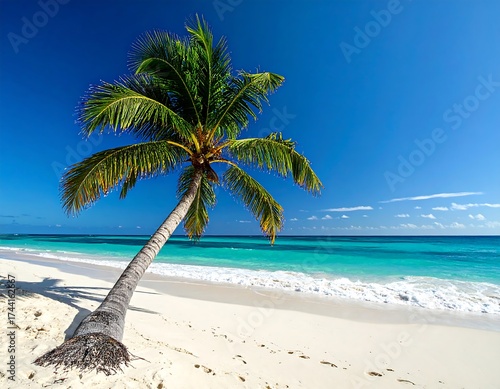 Fototapeta Naklejka Na Ścianę i Meble -  Tropical palm tree on a beautiful white sand beach
