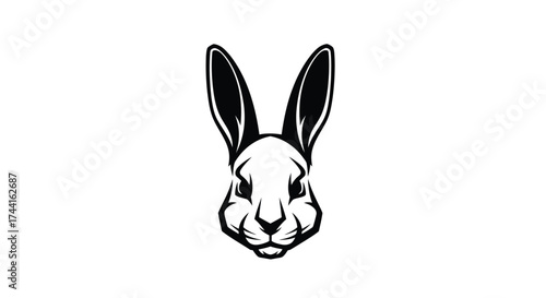 Rabbit Head Silhouette Logo with Long Ears animal bunny