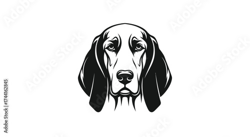 Sad Basset Hound Dog Head Black and White Logo Keywords: basset hound, dog, canine, animal, pet
