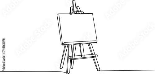 Minimalist single line drawing of an artist s easel with a blank canvas ready for creation