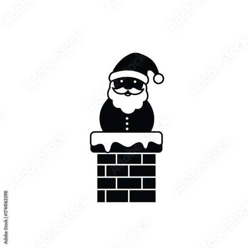 Santa Claus in chimney icon black and white Christmas