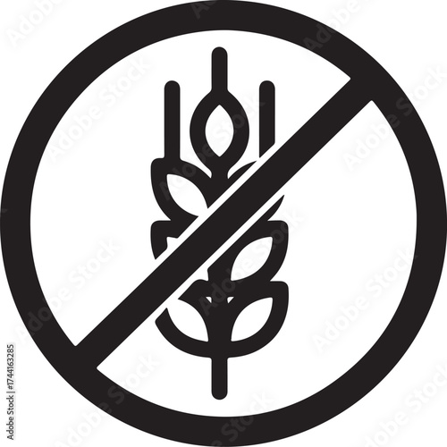 Illustration of a glutenfree symbol with a wheat stalk crossed out, indicating the absence of gluten in a product, perfect for food packaging and dietary information on