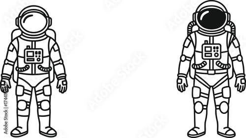 Astronaut suit illustration, space exploration design, futuristic science concept, astronaut character art, galaxy adventure drawing, cosmic technology, outer space innovation